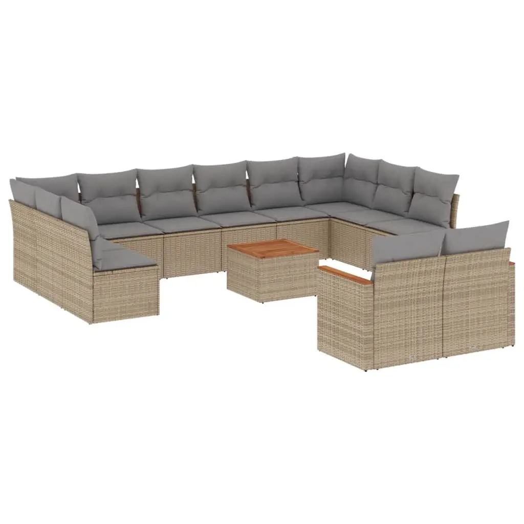 13 Piece Garden Sofa Set with Cushions Mix Beige Poly Rattan 3226451 - Furniture