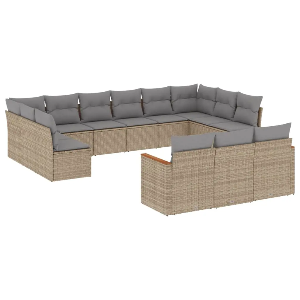 13 Piece Garden Sofa Set with Cushions Mix Beige Poly Rattan 3226458 - Furniture