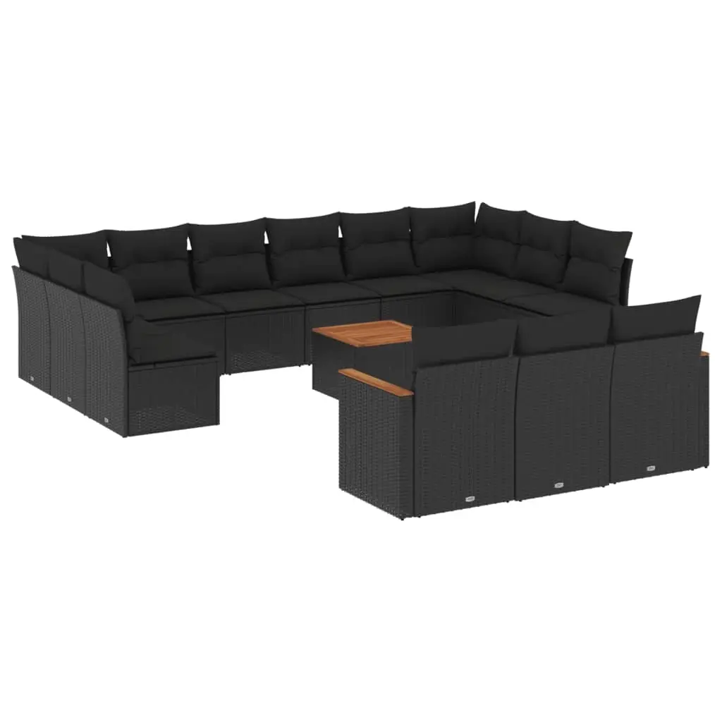 14 Piece Garden Sofa Set with Cushions Black Poly Rattan 3226461 - Furniture