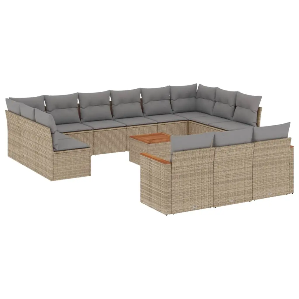 14 Piece Garden Sofa Set with Cushions Mix Beige Poly Rattan 3226465 - Furniture