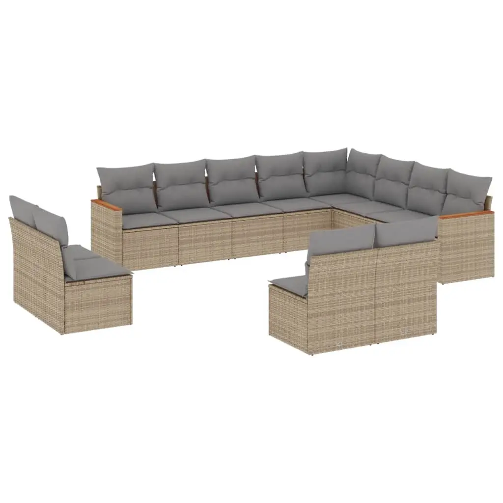 12 Piece Garden Sofa Set with Cushions Mix Beige Poly Rattan 3226472 - Furniture