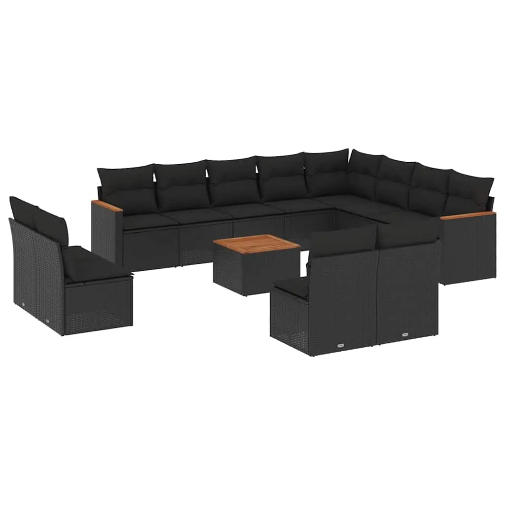 13 Piece Garden Sofa Set with Cushions Black Poly Rattan 3226475 - Furniture