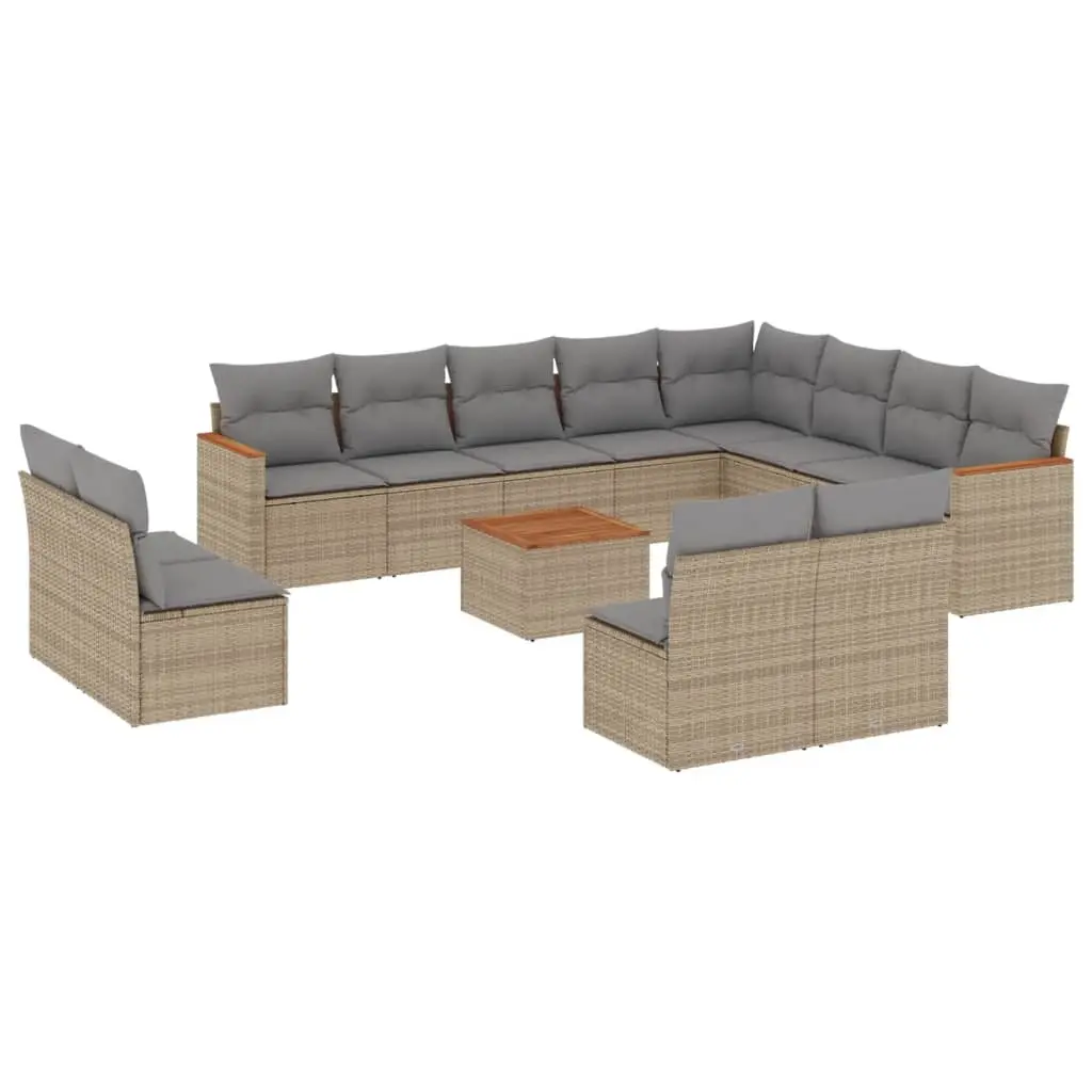 13 Piece Garden Sofa Set with Cushions Mix Beige Poly Rattan 3226479 - Furniture