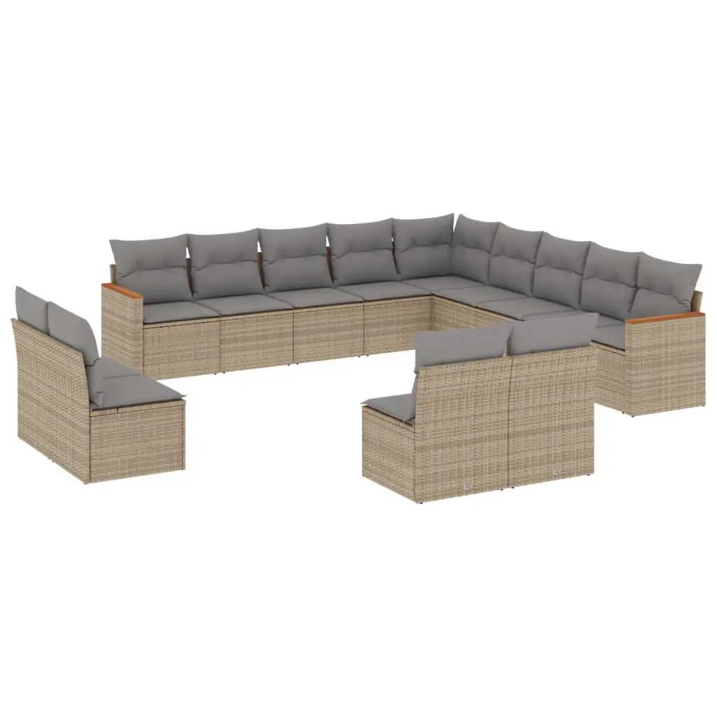 13 Piece Garden Sofa Set with Cushions Mix Beige Poly Rattan 3226486 - Furniture