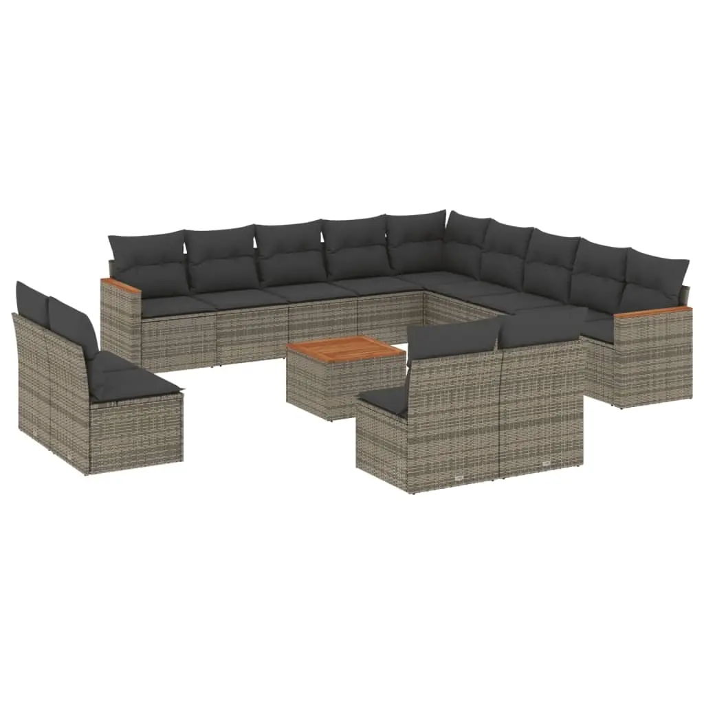 14 Piece Garden Sofa Set with Cushions Grey Poly Rattan 3226494 - Furniture