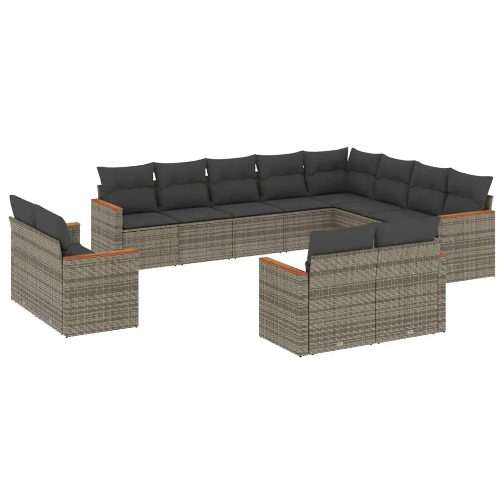12 Piece Garden Sofa Set with Cushions Grey Poly Rattan 3226515 - Furniture