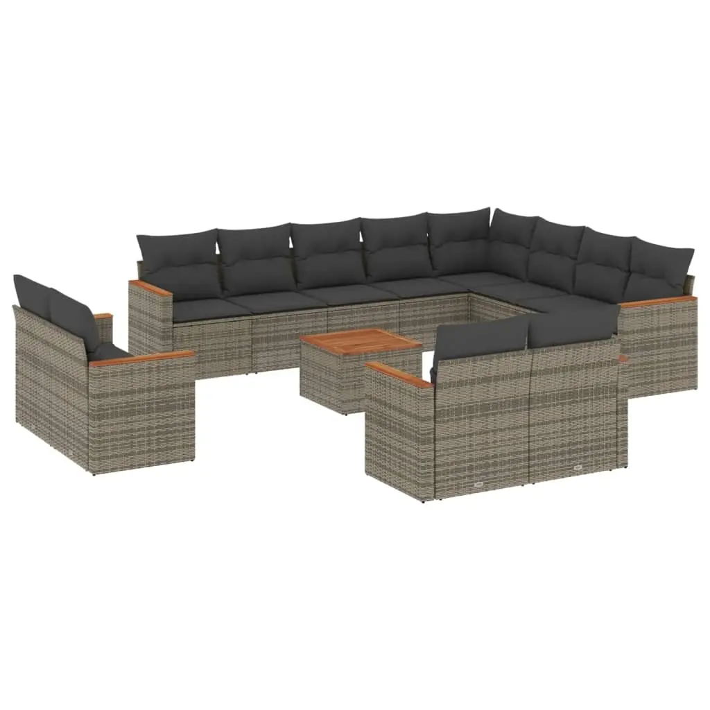 13 Piece Garden Sofa Set with Cushions Grey Poly Rattan 3226522 - Furniture