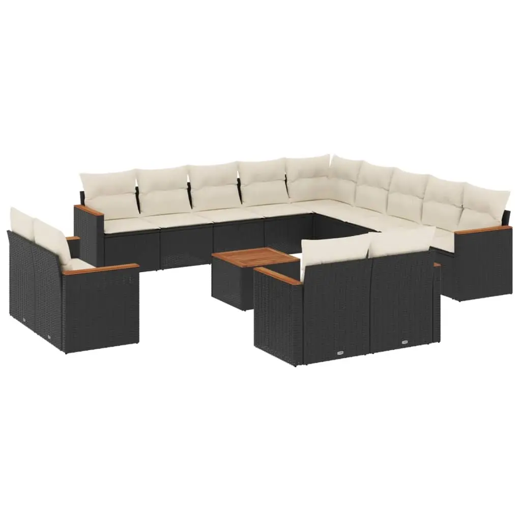 14 Piece Garden Sofa Set with Cushions Black Poly Rattan 3226532 - Furniture