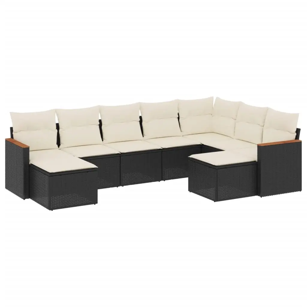 9 Piece Garden Sofa Set with Cushions Black Poly Rattan 3226539 - Furniture