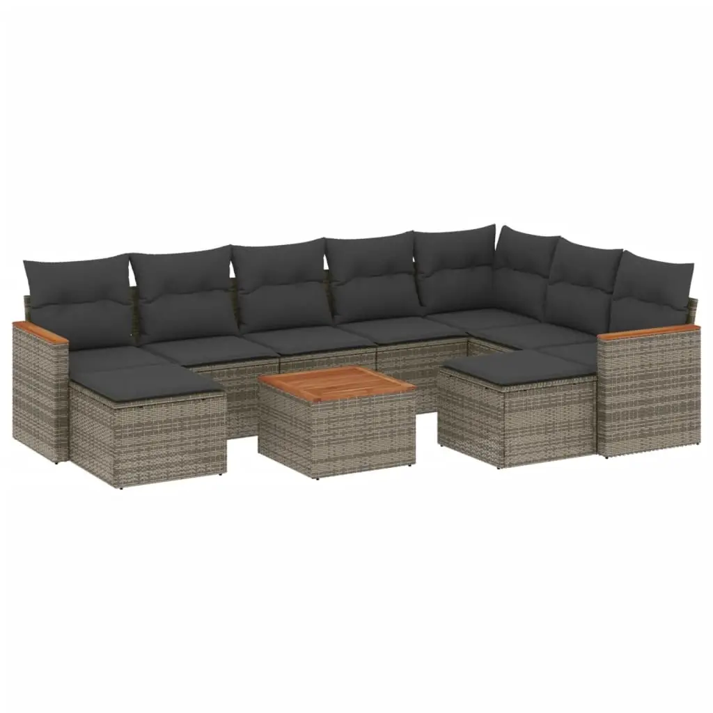 10 Piece Garden Sofa Set with Cushions Grey Poly Rattan 3226550 - Furniture