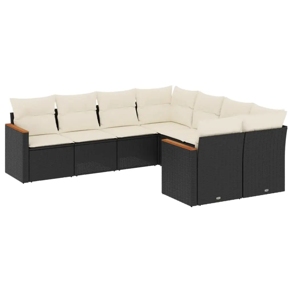 8 Piece Garden Sofa Set with Cushions Black Poly Rattan 3226553 - Furniture