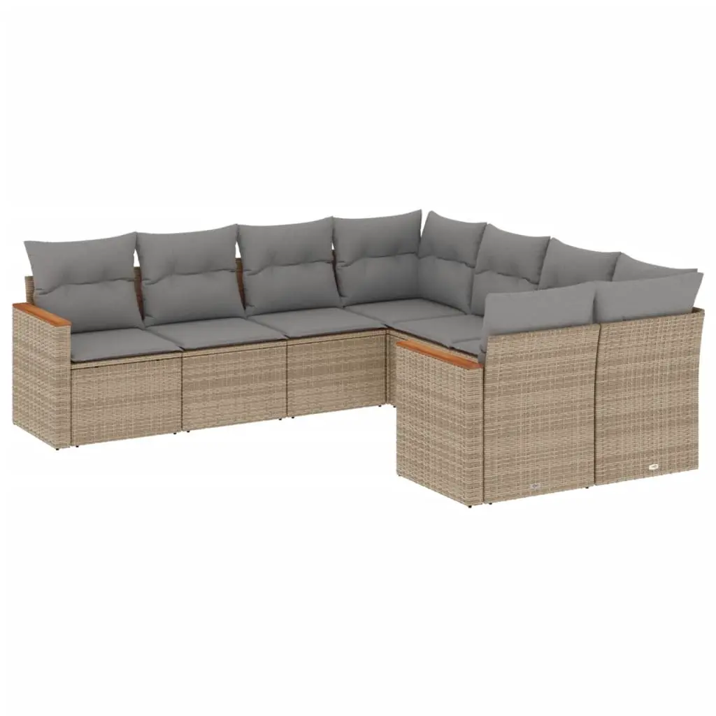 8 Piece Garden Sofa Set with Cushions Mix Beige Poly Rattan 3226556 - Furniture