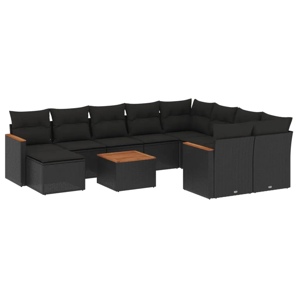 11 Piece Garden Sofa Set with Cushions Black Poly Rattan 3226559 - Furniture