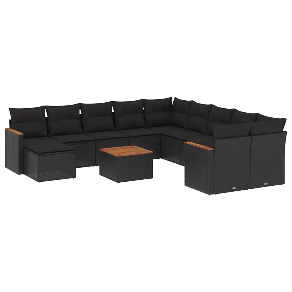 12 Piece Garden Sofa Set with Cushions Black Poly Rattan 3226573 - Furniture