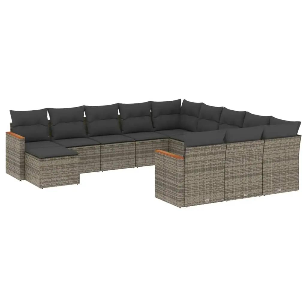 12 Piece Garden Sofa Set with Cushions Grey Poly Rattan 3226585 - Furniture