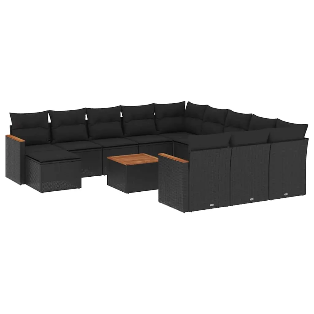13 Piece Garden Sofa Set with Cushions Black Poly Rattan 3226587 - Furniture