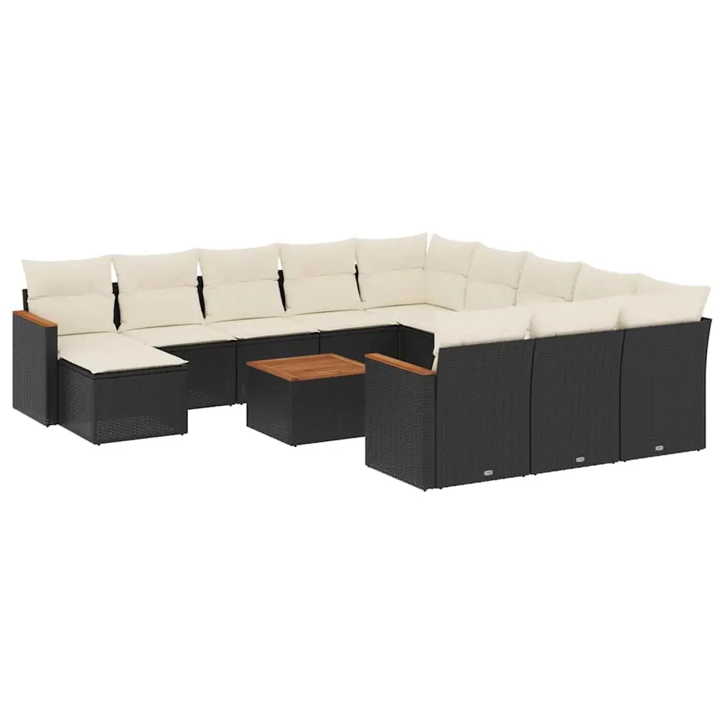 13 Piece Garden Sofa Set with Cushions Black Poly Rattan 3226588 - Furniture