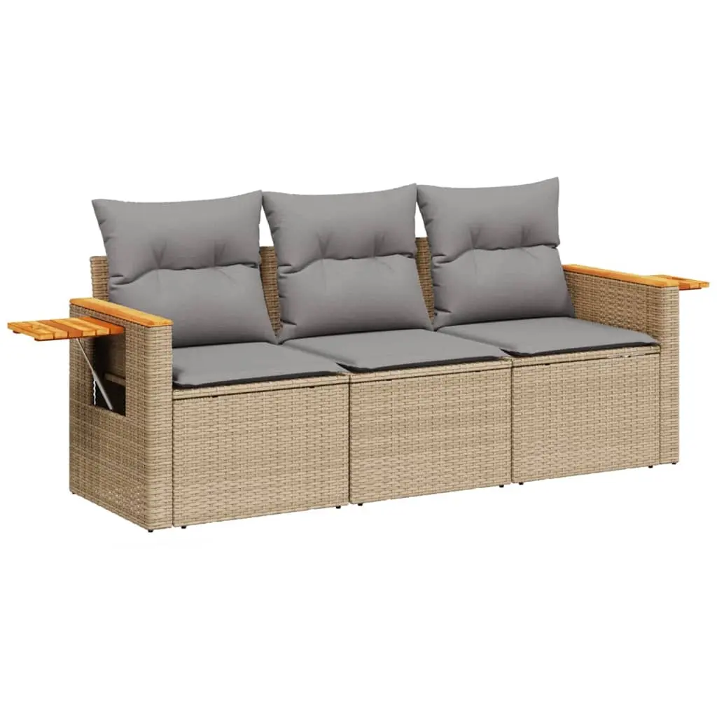 3 Piece Garden Sofa Set with Cushions Beige Poly Rattan 3226598 - Furniture