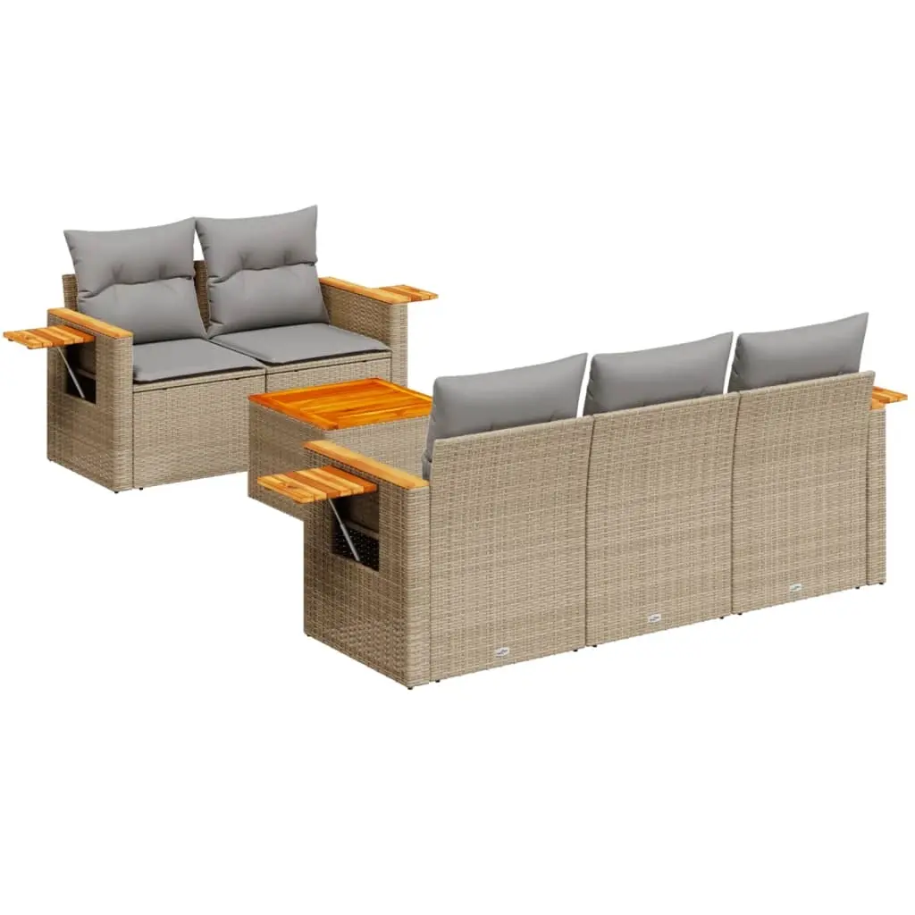 6 Piece Garden Sofa Set with Cushions Beige Poly Rattan 3226626 - Furniture