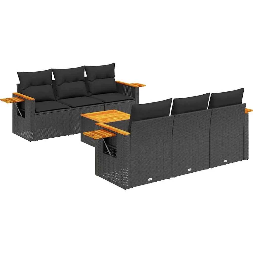 7 Piece Garden Sofa Set with Cushions Black Poly Rattan 3226629 - Furniture