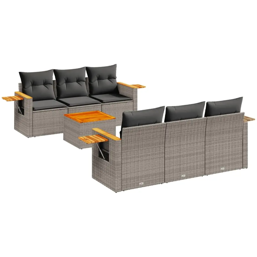 7 Piece Garden Sofa Set with Cushions Grey Poly Rattan 3226634 - Furniture