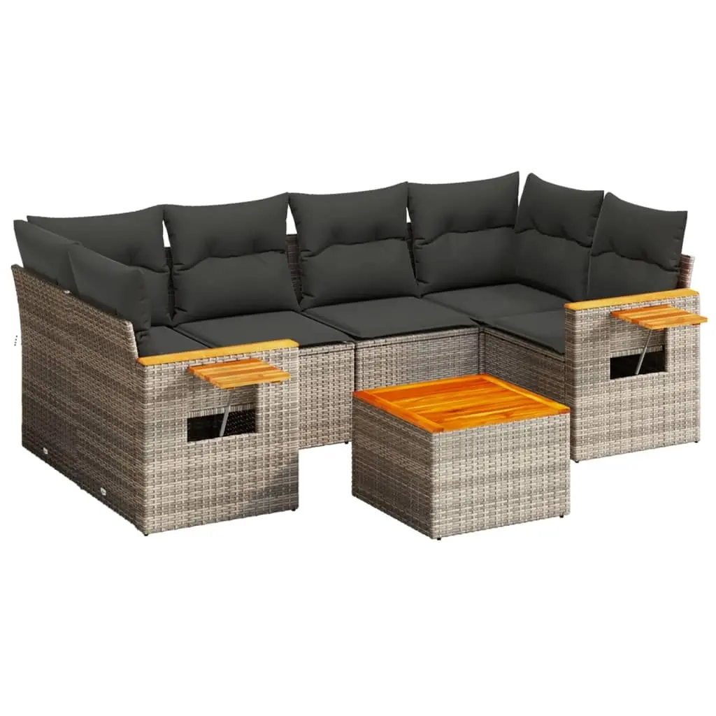 7 Piece Garden Sofa Set with Cushions Grey Poly Rattan 3226641 - Furniture