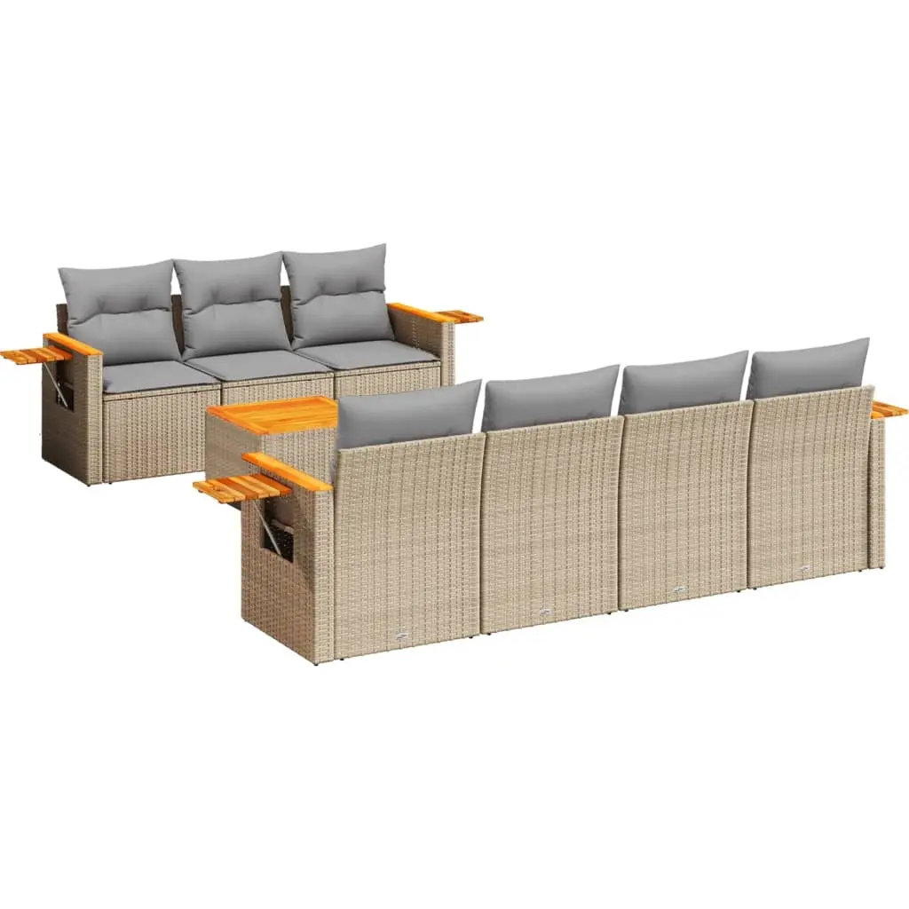 8 Piece Garden Sofa Set with Cushions Beige Poly Rattan 3226647 - Furniture
