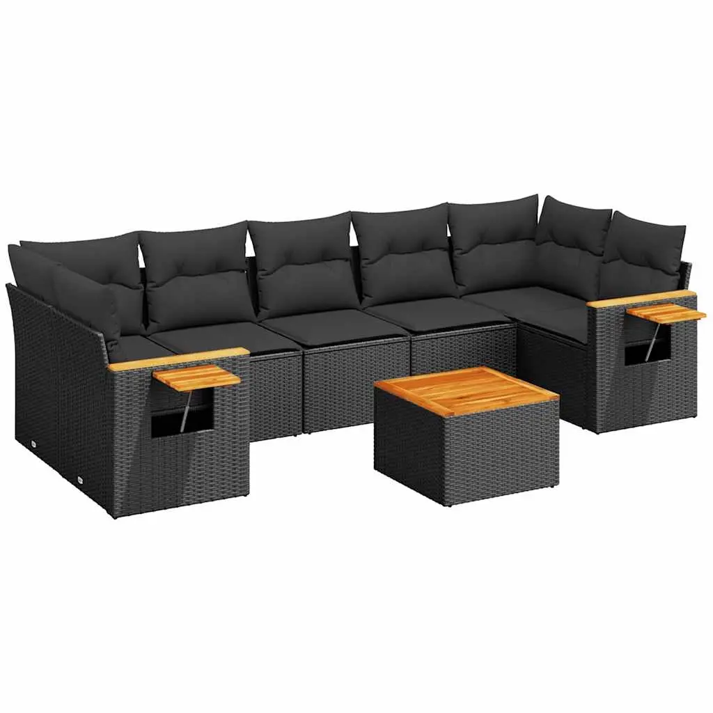 8 Piece Garden Sofa Set with Cushions Black Poly Rattan 3226650 - Furniture