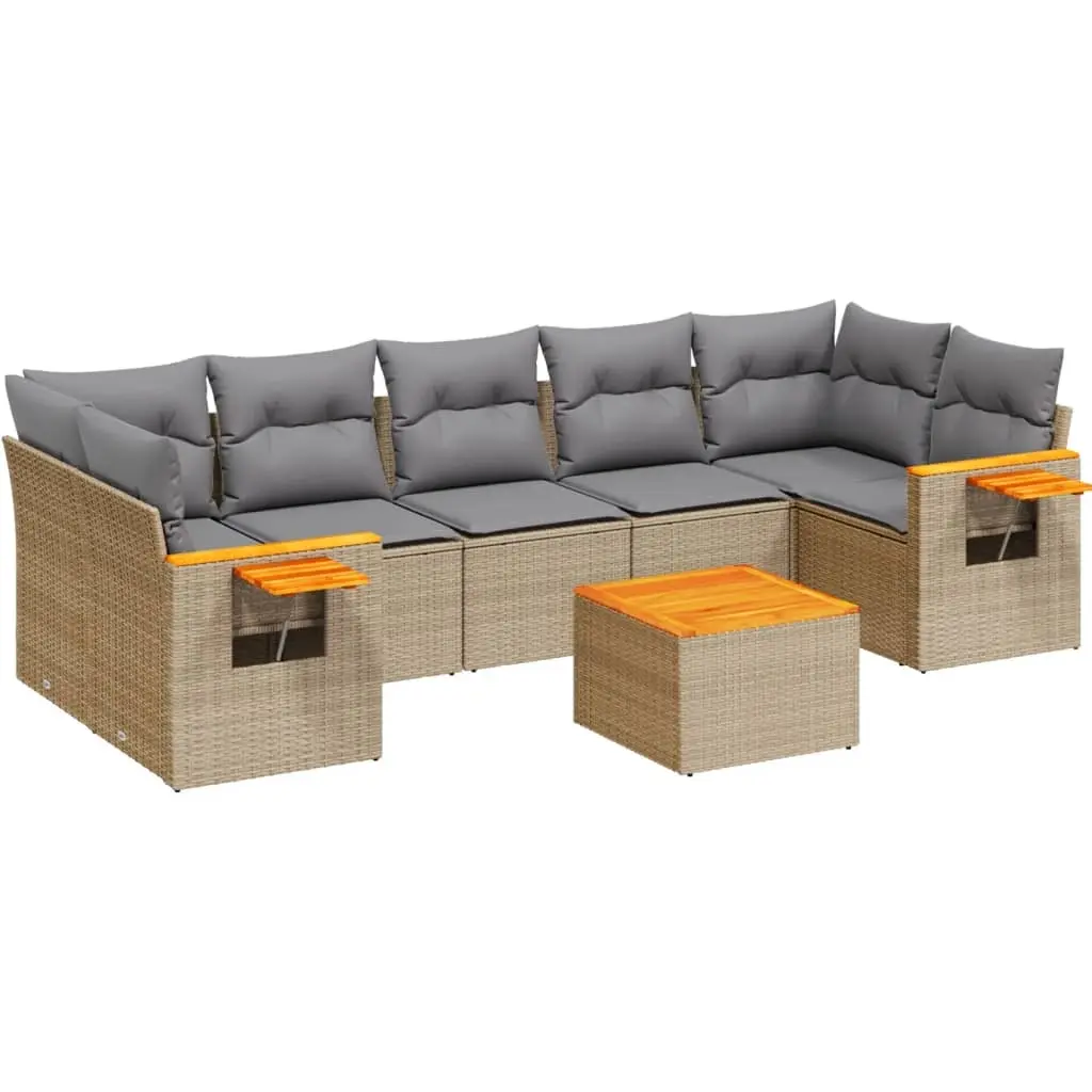 8 Piece Garden Sofa Set with Cushions Beige Poly Rattan 3226654 - Furniture