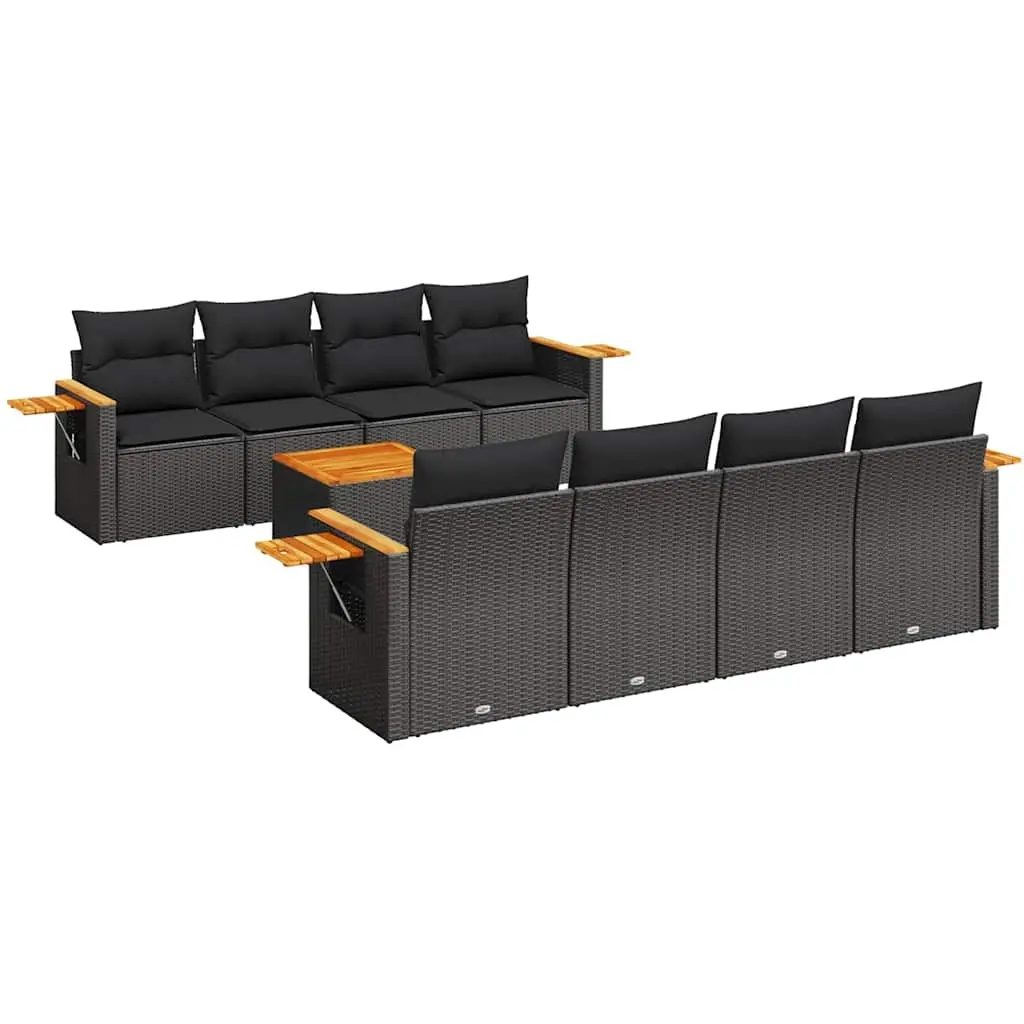 9 Piece Garden Sofa Set with Cushions Black Poly Rattan 3226657 - Furniture