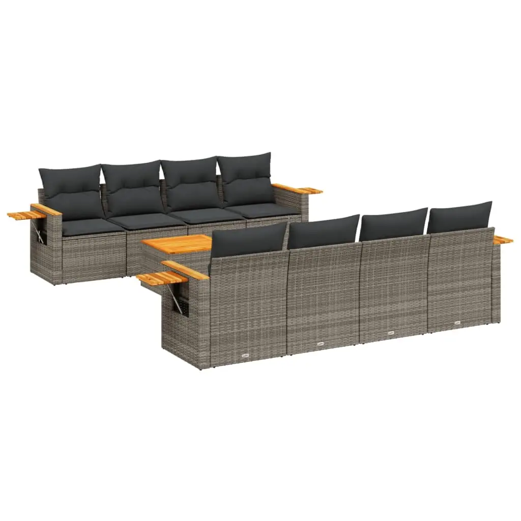 9 Piece Garden Sofa Set with Cushions Grey Poly Rattan 3226662 - Furniture
