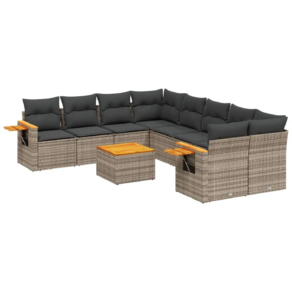 9 Piece Garden Sofa Set with Cushions Grey Poly Rattan 3226669 - Furniture
