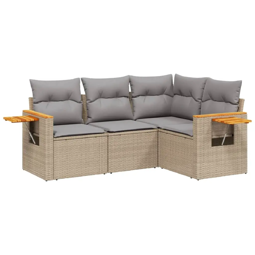 4 Piece Garden Sofa Set with Cushions Beige Poly Rattan 3226773 - Furniture
