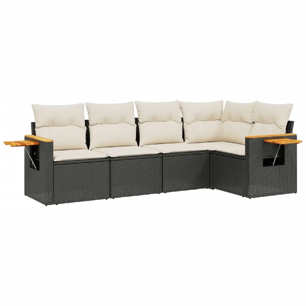 5 Piece Garden Sofa Set with Cushions Black Poly Rattan 3226784 - Furniture
