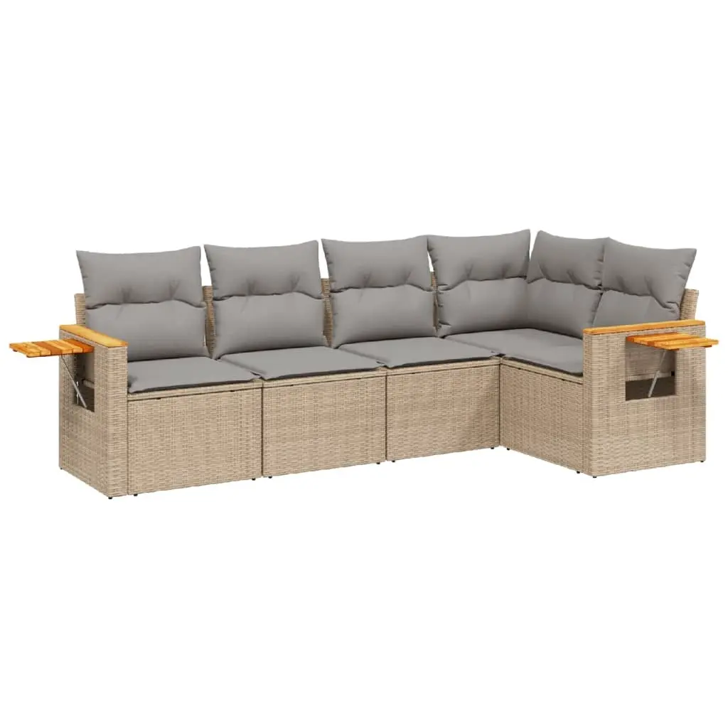 5 Piece Garden Sofa Set with Cushions Beige Poly Rattan 3226787 - Furniture