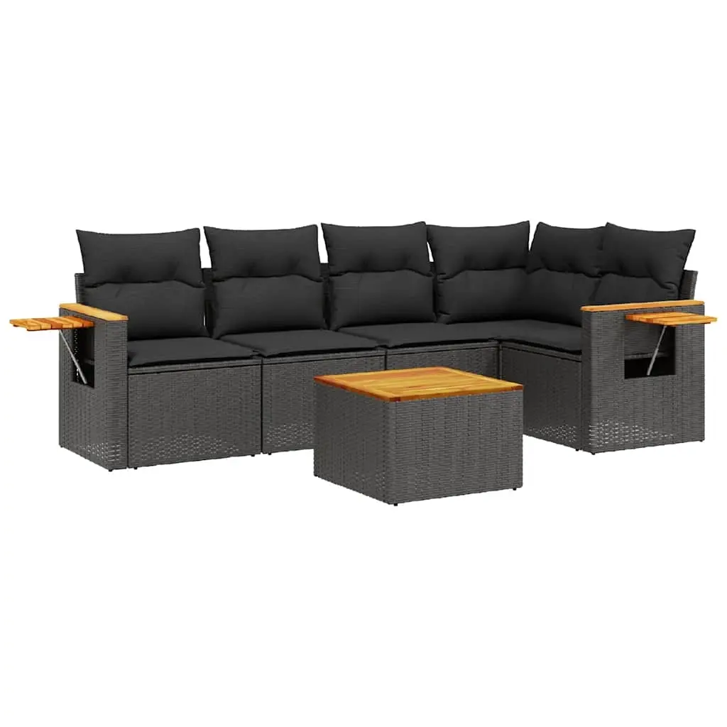 6 Piece Garden Sofa Set with Cushions Black Poly Rattan 3226790 - Furniture