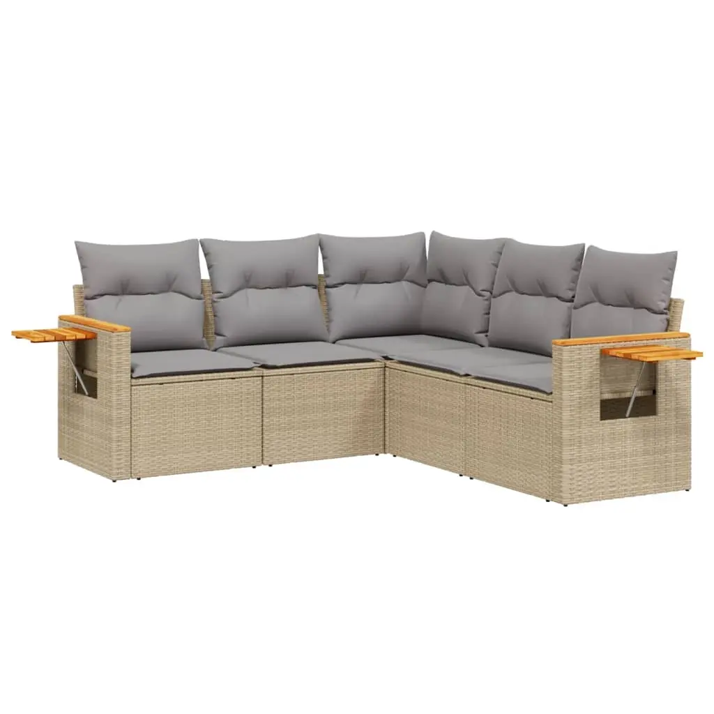 5 Piece Garden Sofa Set with Cushions Beige Poly Rattan 3226801 - Furniture