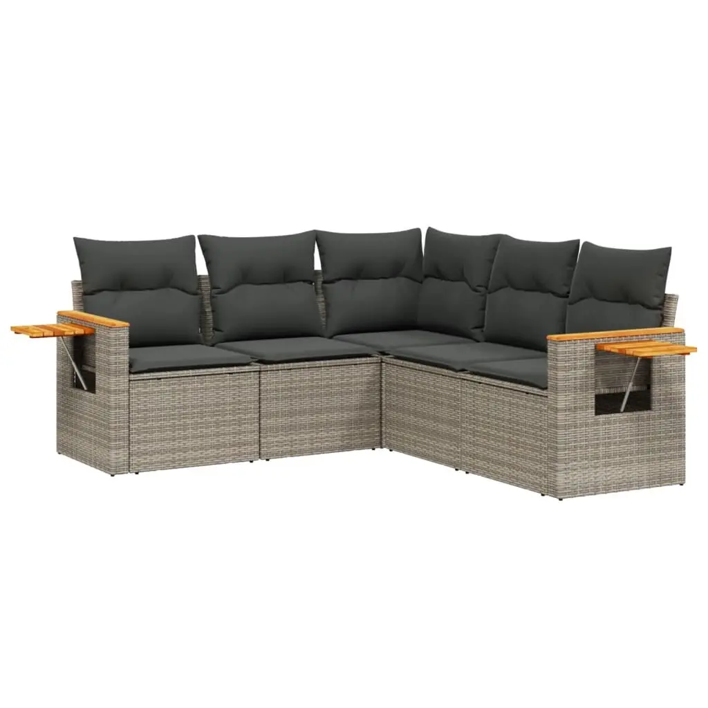 5 Piece Garden Sofa Set with Cushions Grey Poly Rattan 3226802 - Furniture