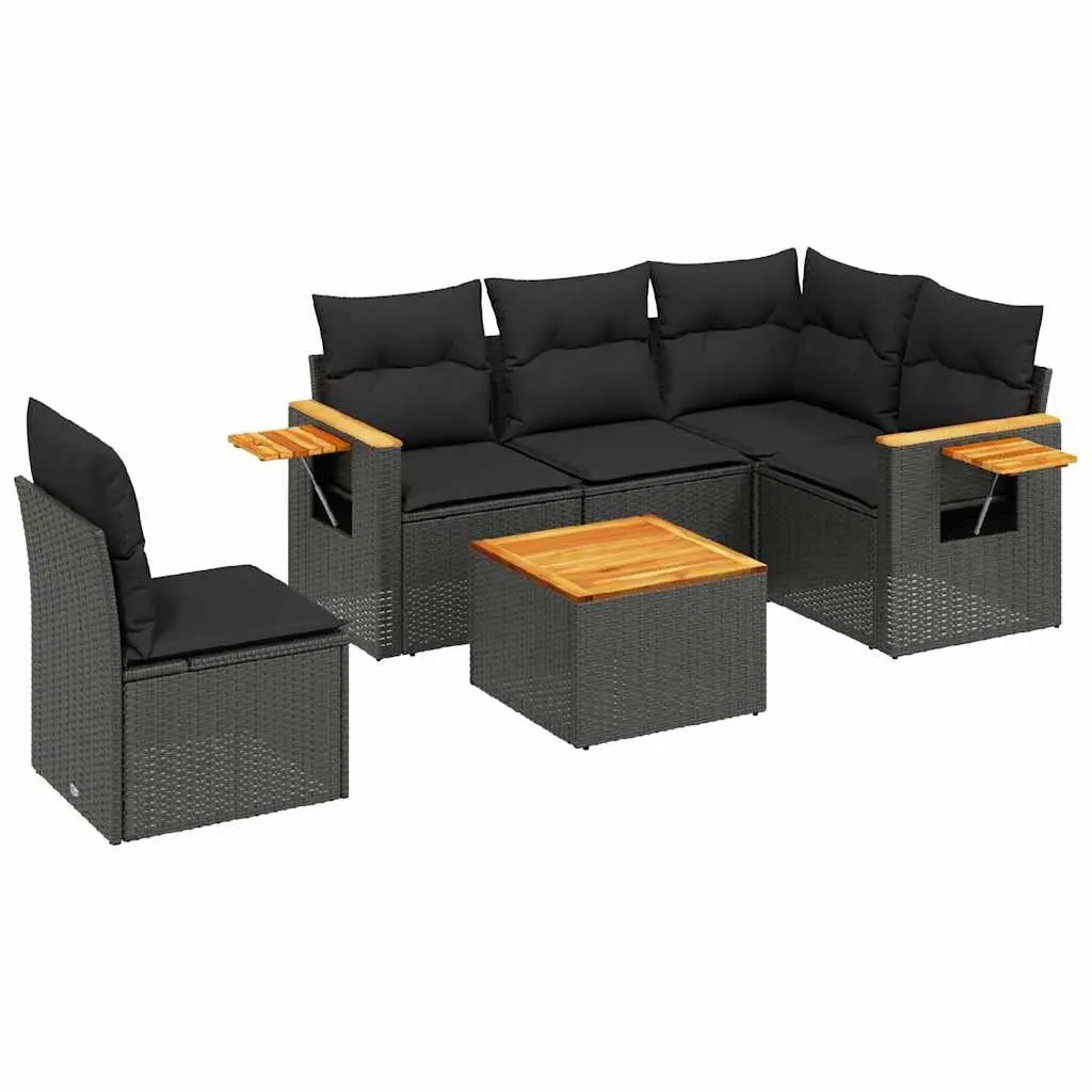 6 Piece Garden Sofa Set with Cushions Black Poly Rattan 3226818 - Furniture