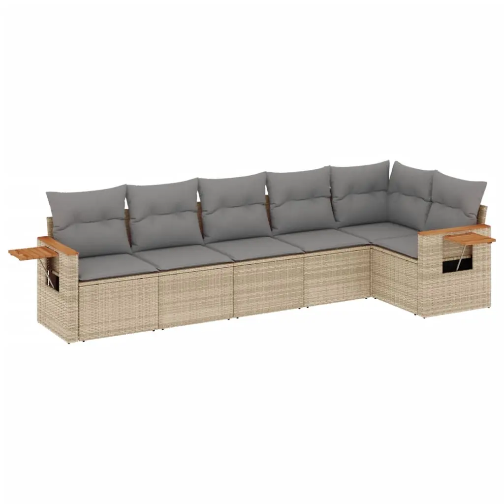 6 Piece Garden Sofa Set with Cushions Beige Poly Rattan 3226829 - Furniture