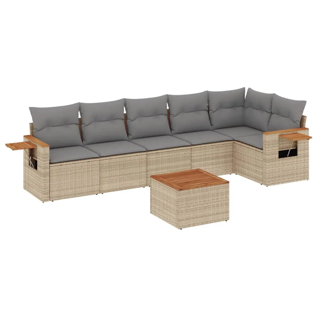 7 Piece Garden Sofa Set with Cushions Beige Poly Rattan 3226836 - Furniture