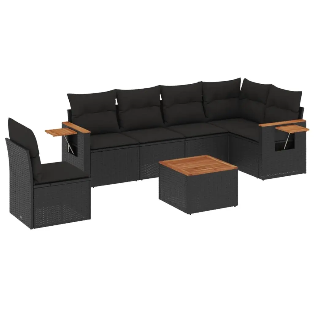 7 Piece Garden Sofa Set with Cushions Black Poly Rattan 3226860 - Furniture