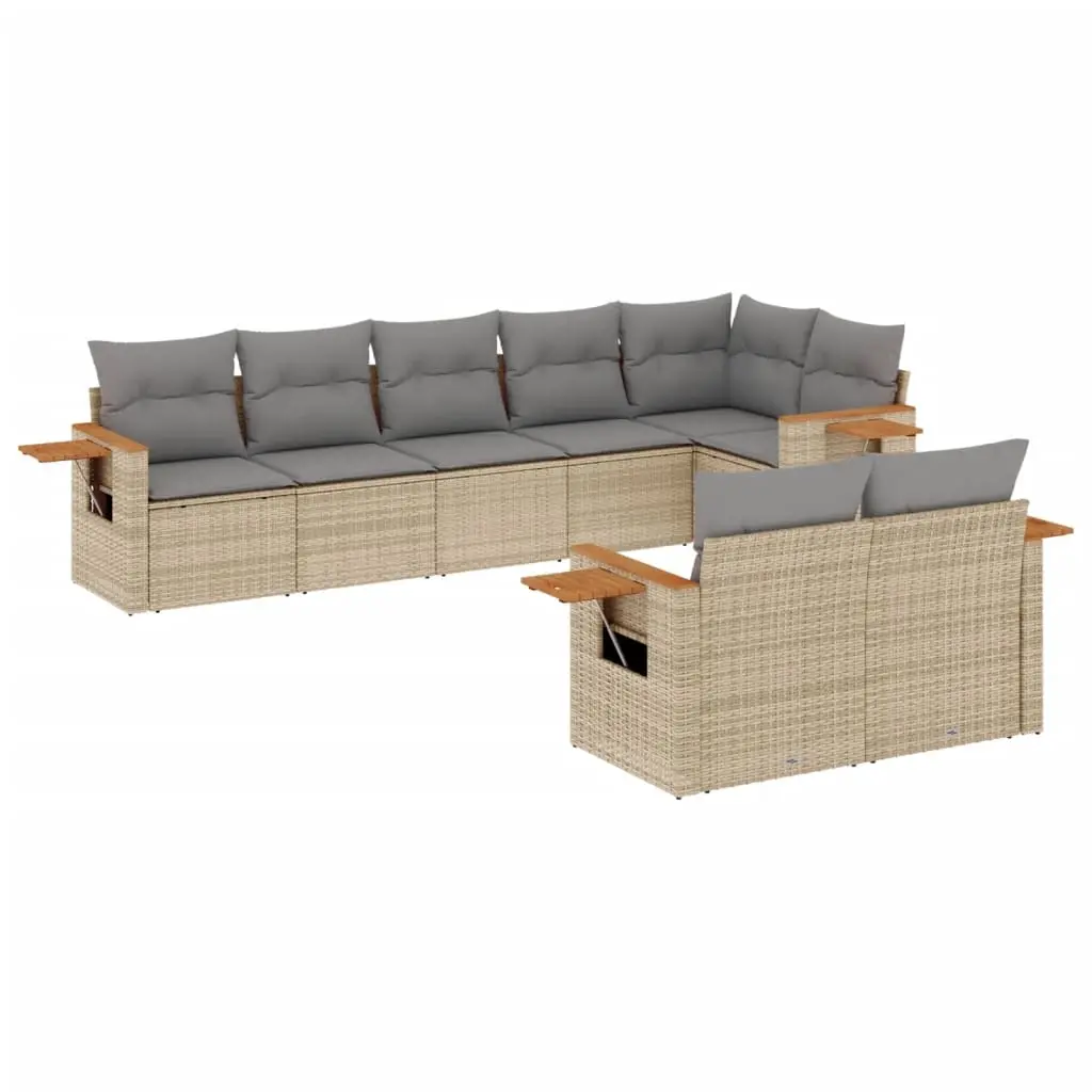 8 Piece Garden Sofa Set with Cushions Beige Poly Rattan 3226990 - Furniture