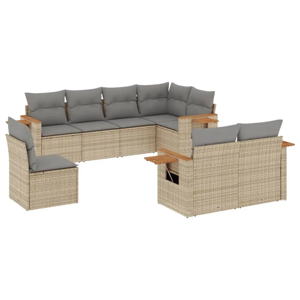 8 Piece Garden Sofa Set with Cushions Beige Poly Rattan 3227004 - Furniture