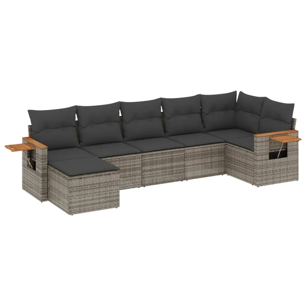 7 Piece Garden Sofa Set with Cushions Grey Poly Rattan 3227033 - Furniture