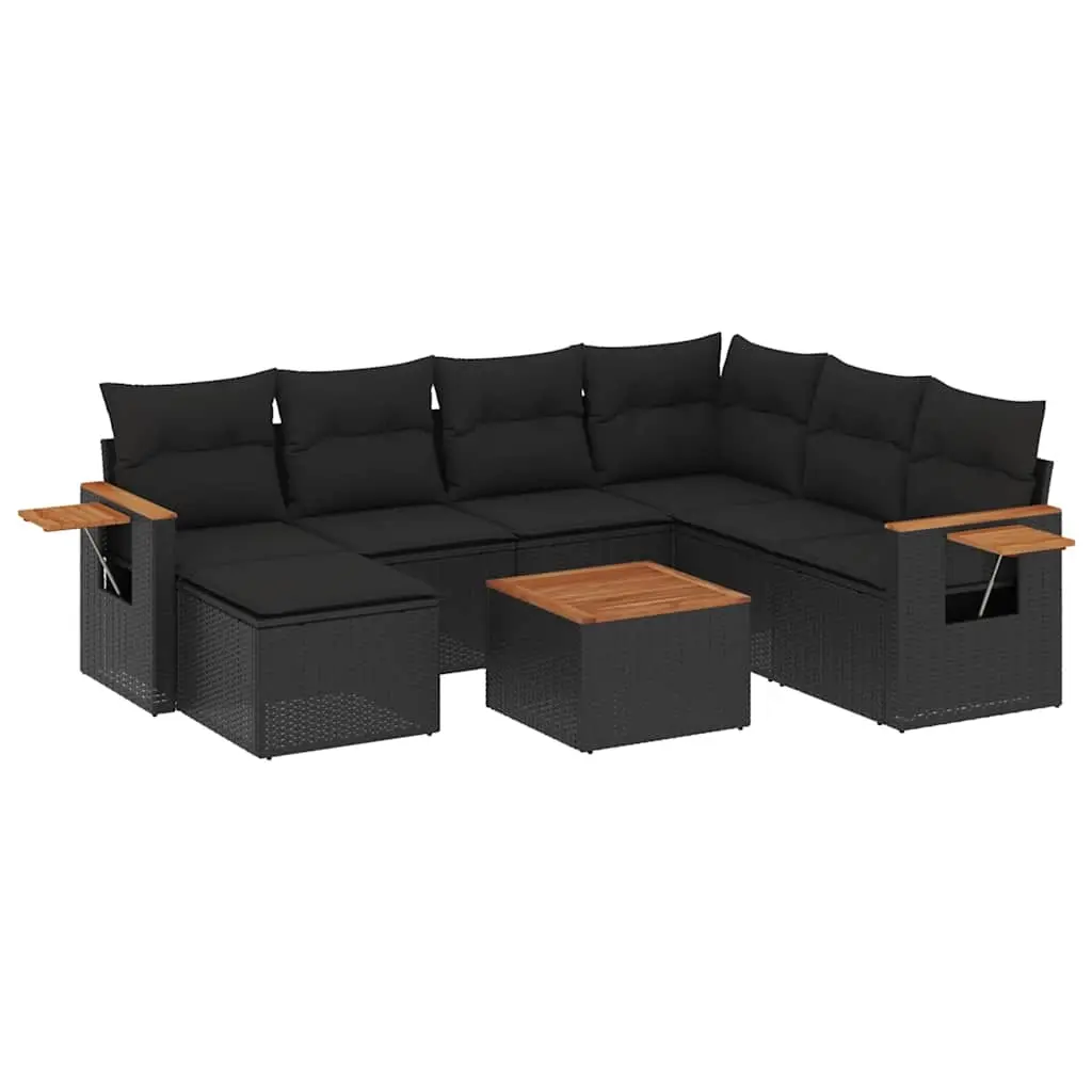 8 Piece Garden Sofa Set with Cushions Black Poly Rattan 3227049 - Furniture