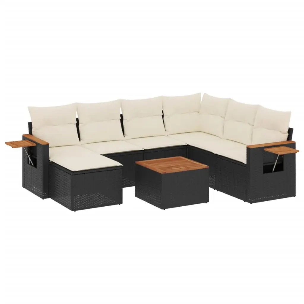 8 Piece Garden Sofa Set with Cushions Black Poly Rattan 3227050 - Furniture