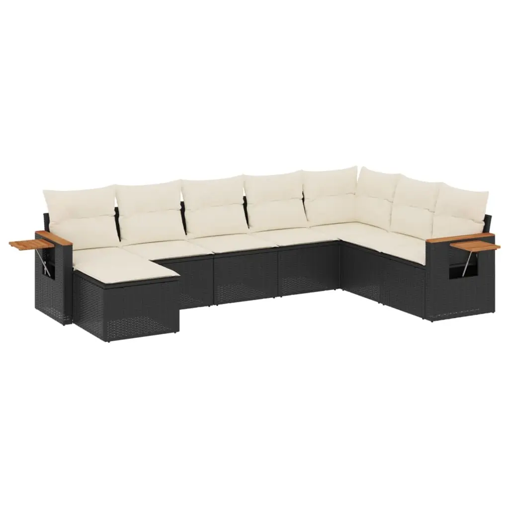 8 Piece Garden Sofa Set with Cushions Black Poly Rattan 3227085 - Furniture