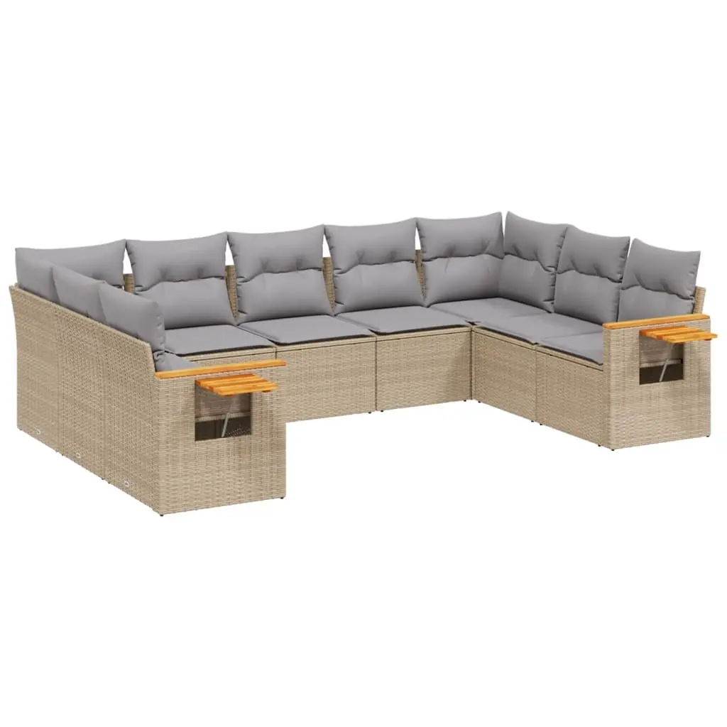 9 Piece Garden Sofa Set with Cushions Beige Poly Rattan 3227116 - Furniture
