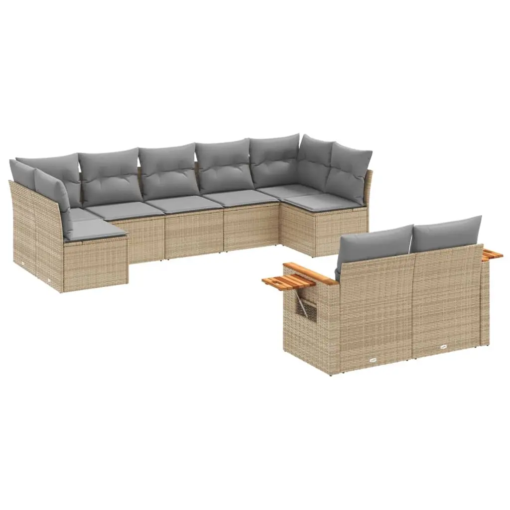 9 Piece Garden Sofa Set with Cushions Beige Poly Rattan 3227130 - Furniture